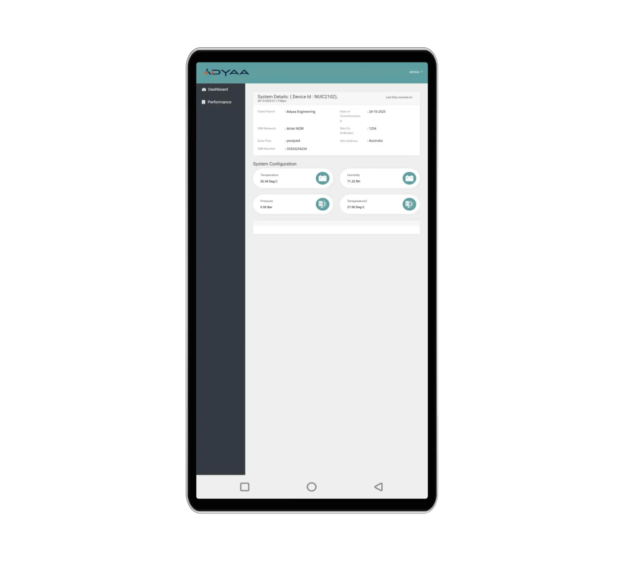 Adyaa IOT mobile view